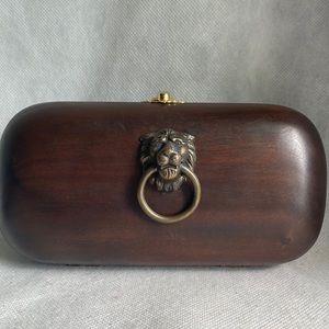 - Handcrafted wood minaudiere clutch bag vintage door knocker boho